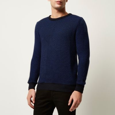 Dark blue textured knit jumper